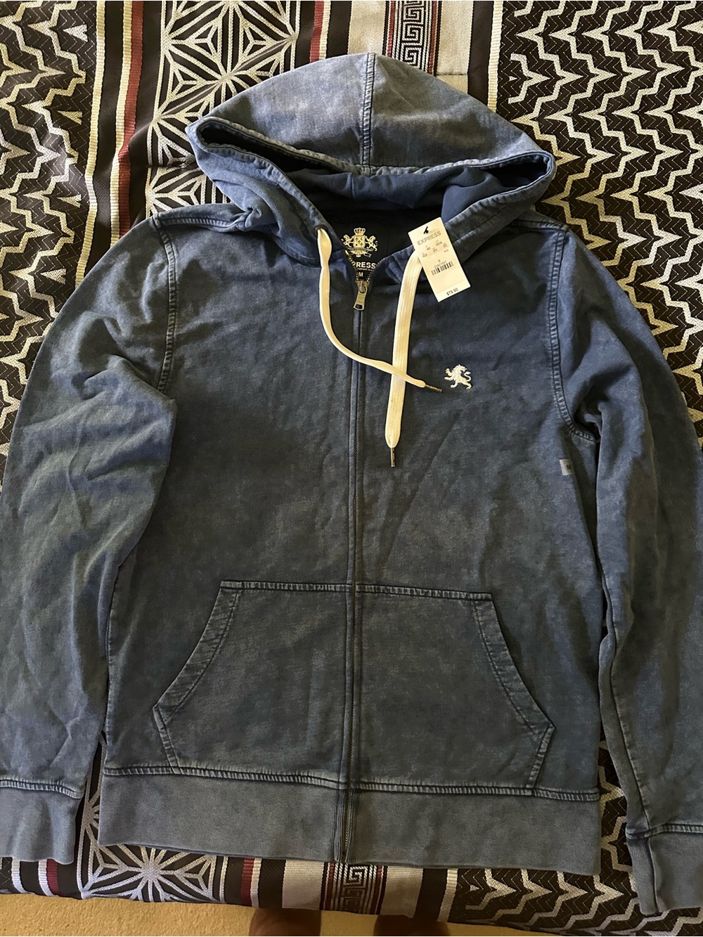 NWT Express Zip Up Men's Hoodie Medium Blue MSRP $79.90